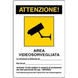 CARTELLO ALL. MM.300X200 ATTENZIONE! AREA VIDEOSORVEGLIATA