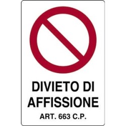 CARTELLO PLAST. MM.300X200 DIVIETO DI AFFISSIONE