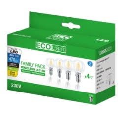 LAMPADINA SFERA LED A FILAMENTO ECOLIGHT 4W E14 480 LUMEN 2700K PZ.4