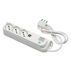 MULTIPRESA 3 POSTI BIPASSO + 2 USB + INT. BIANCA 47450